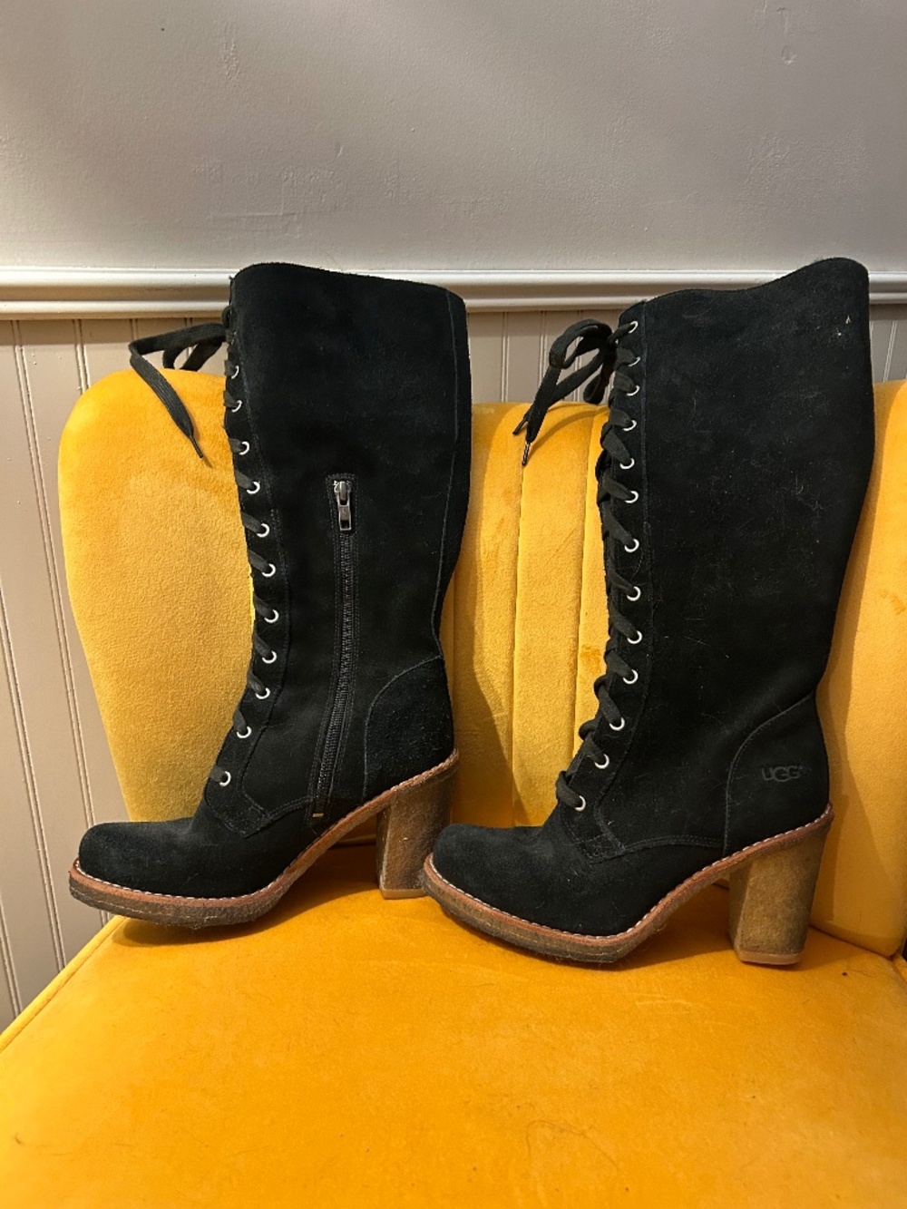 Lace up Black Suede Ugg boots size 6